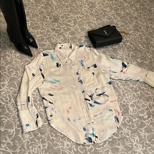 Kerri Rosenthal Elegant White Abstract Women's Blouse 🎨